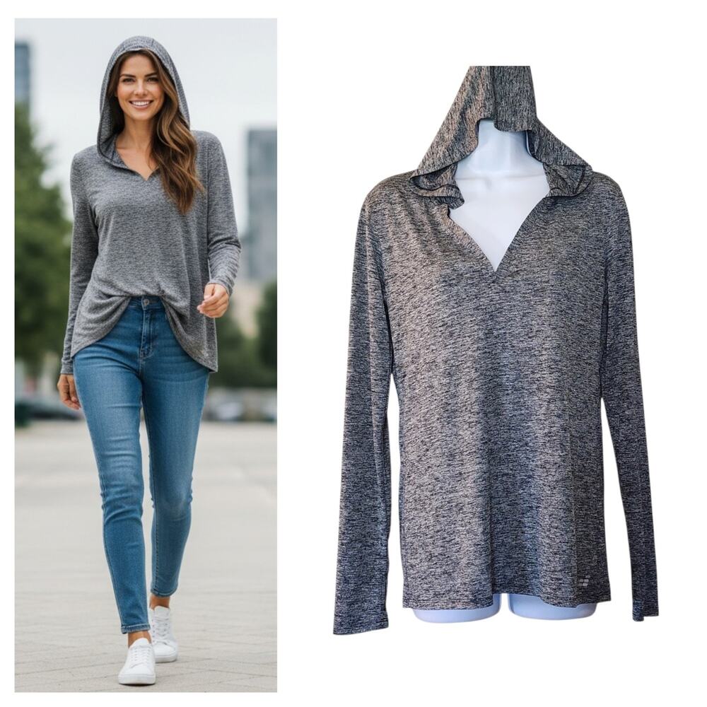 BCG Womens Hooded Performance Top Size XL Gray Lightweight Long Sleeve Thumbhole